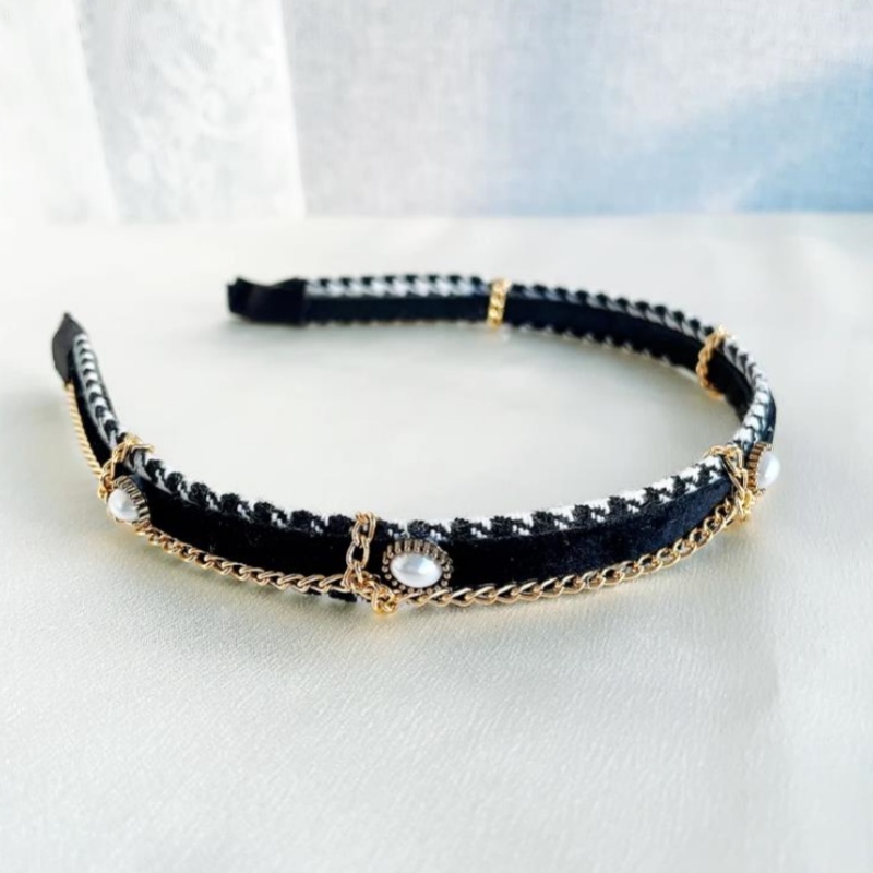 Fabric French Chic Simulated Pearl Chain Headband for Party & Everyday Use