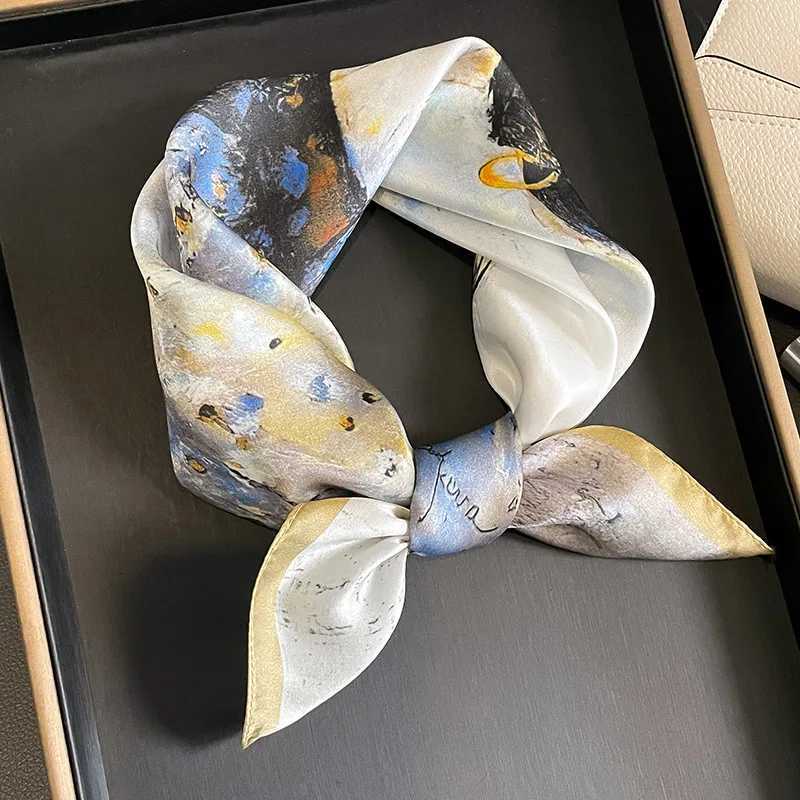 Luxury Br00% natural silk scarf Wen Design small square shawl headband fashionable collar headband X250319