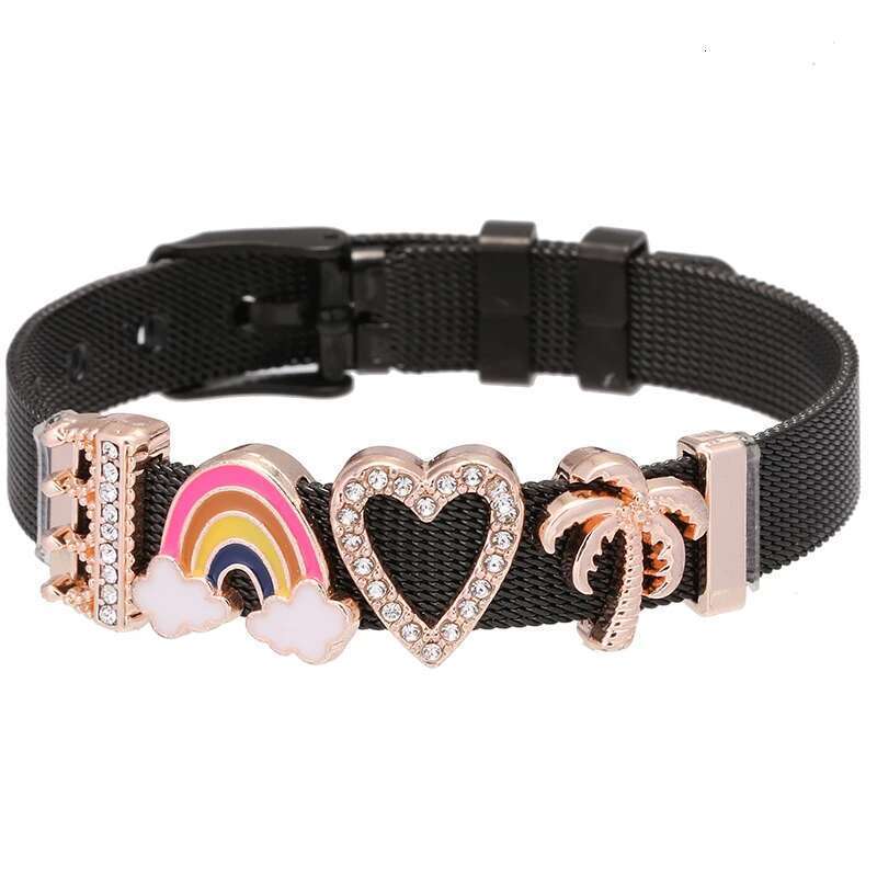 Black & Colorful Stainless Steel Mesh Bracelet Bangles For Women with Slide Charms Bracelets DIY Jewelry as Special Gift