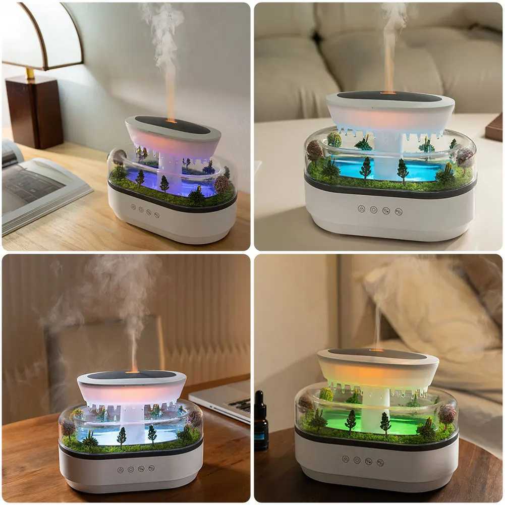 Rain Cloud Air Humidifier Water Drip Micro Landscape Essential Oil Diffuser with 7 Night Light Cool Mist Humidifier for BedroomC250318