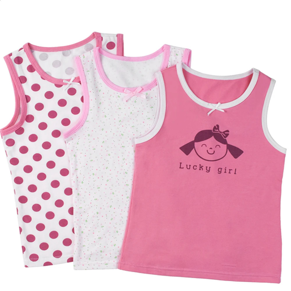 2024 Summer Childrens Girls Tank Top Sleeveless Tshirt Cartoon Flower Vest Cotton Underwear Youth 250312
