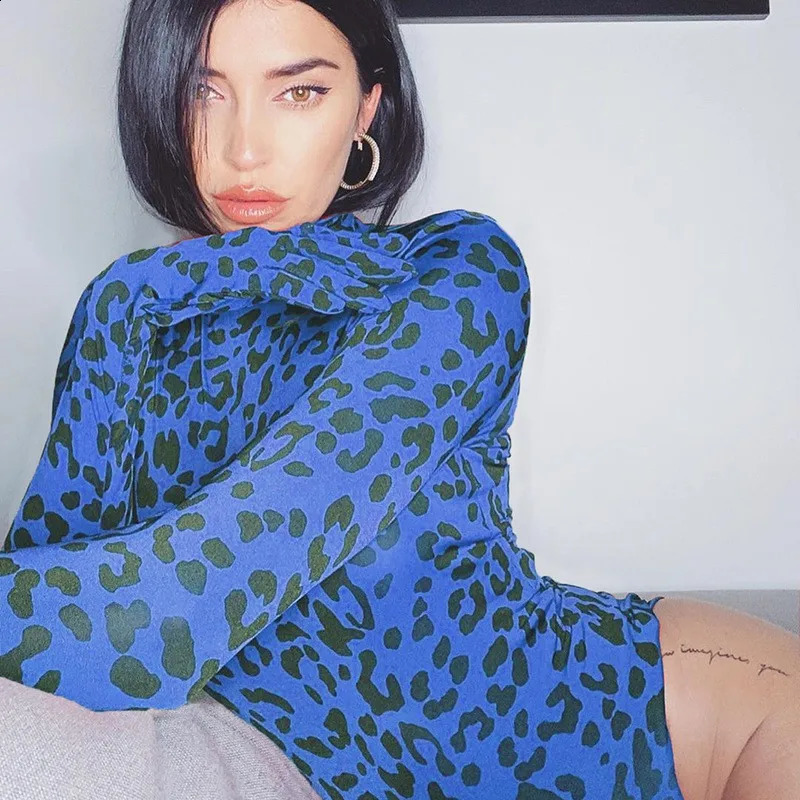 BKLD Turtleneck Leopard Print Bodysuit Long Sleeve With Gloves Bodycon Rompers Womens Jumpsuit Autumn Clubwear Bodysuits 250319