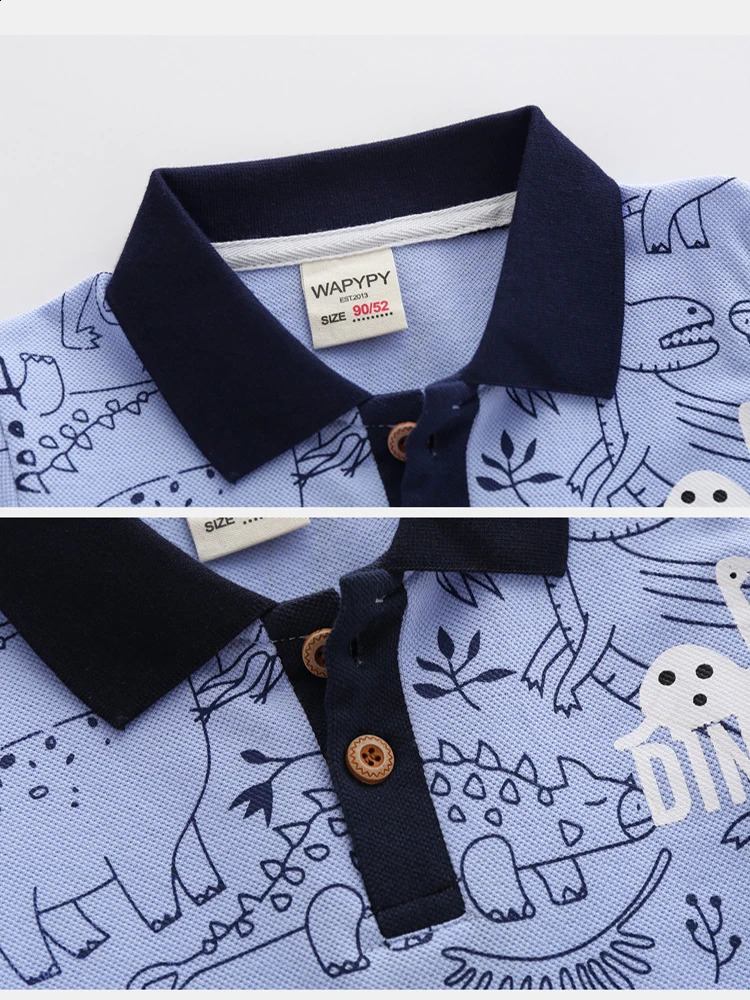 Dinosaur Print Boys POLOS Kids Short Sleeved T-shirt Cartoon Embroidery Blouses Summer 1 To 7 Yrs Childrens Clothing 250319