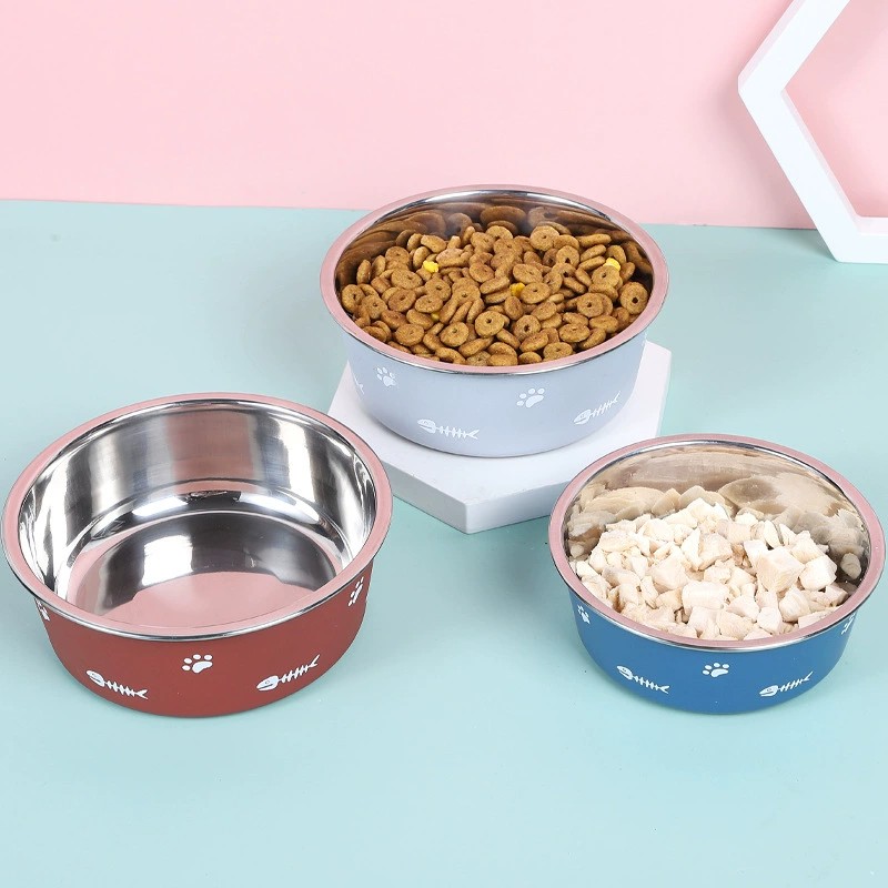 Non slip plastic double-layer pet bowl, cross-border suction type stainless steel dog bowl