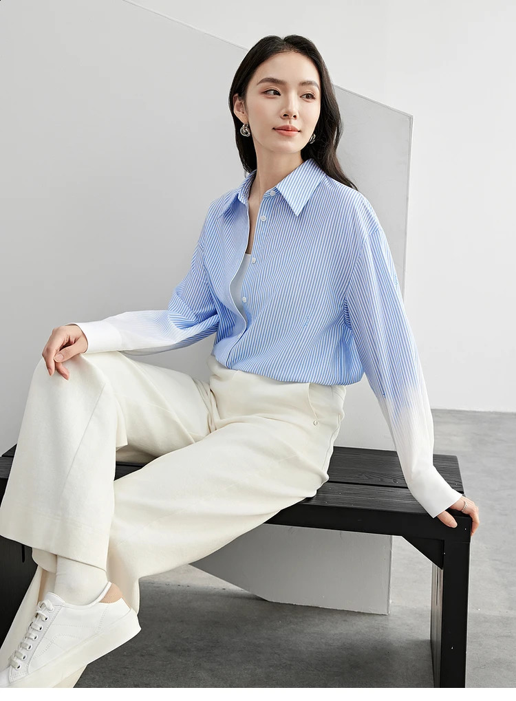 SENTUBILA Splicing Striped Womens Spring Fashion Casual Loose Collar Single Chest Comfortable Shirt 151C57820 250318