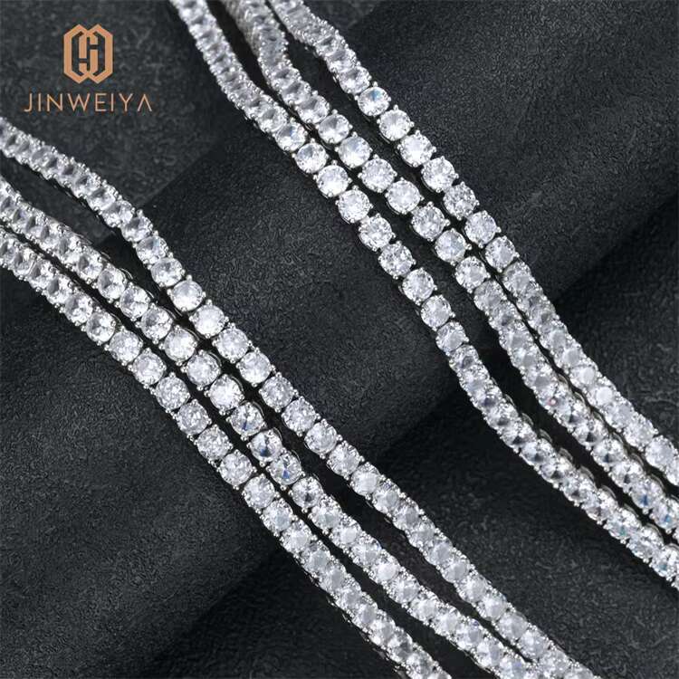 Iced brass hand inlaid zircon width adjustable length platinum electroplated men's and women's tennis chains