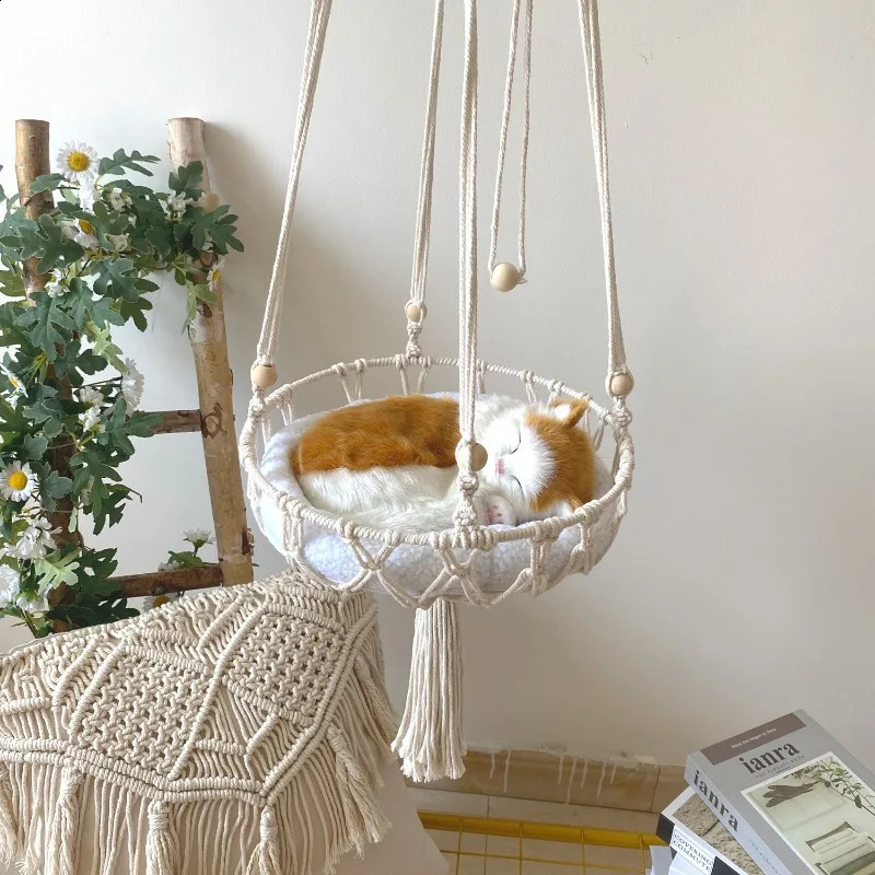 pet hanging basket cat swing hand woven cotton rope dog 250312