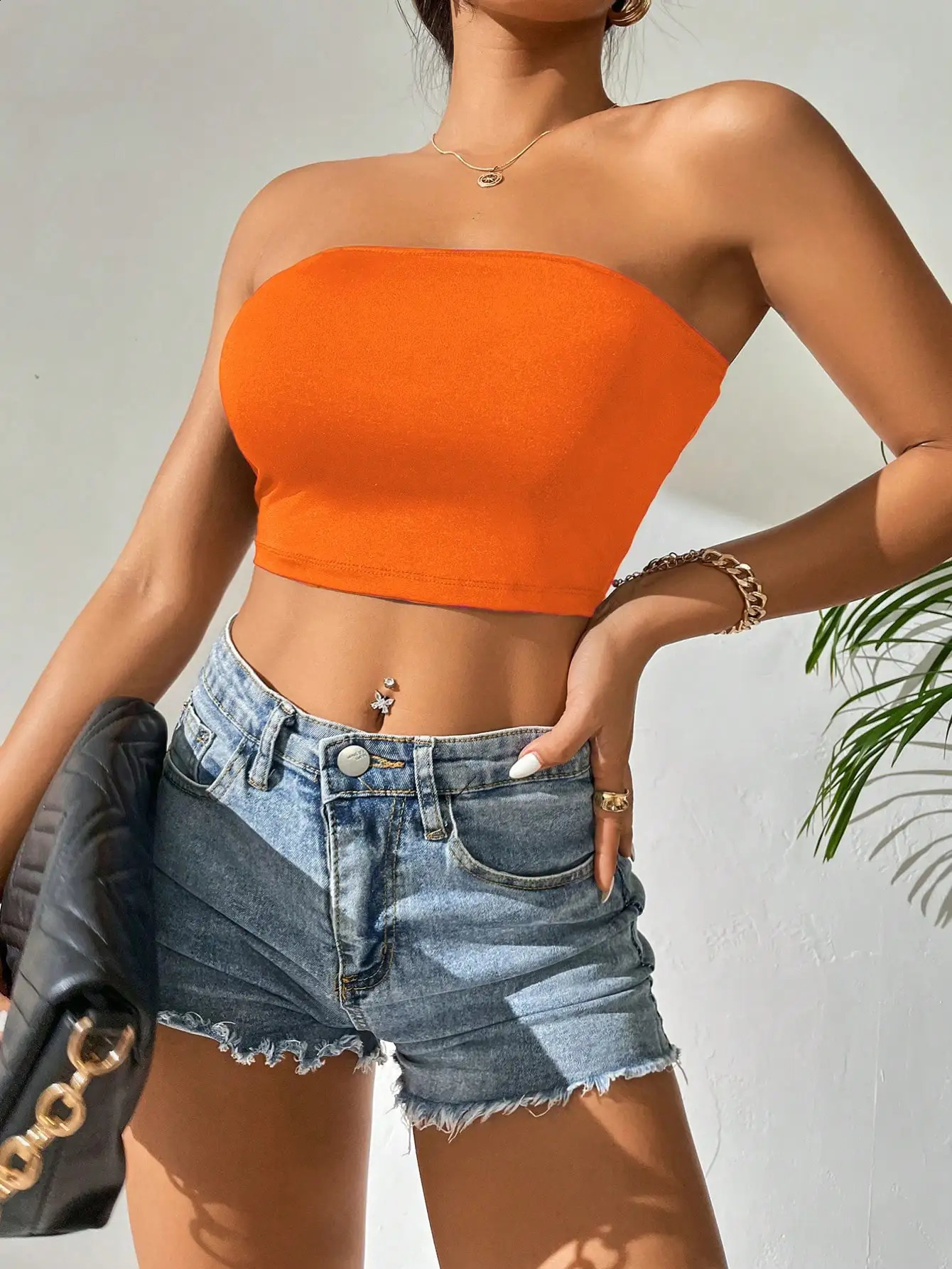 Womens summer strapless crop tube top sexy clothes sleeveless shoulder vest 2024 fashion spicy girl 250319
