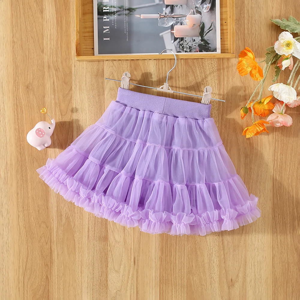 Summer girls baby skirt mesh pommel skirt pleated solid color sweet princess skirt all skirt pro-appropriation beach wind 250319