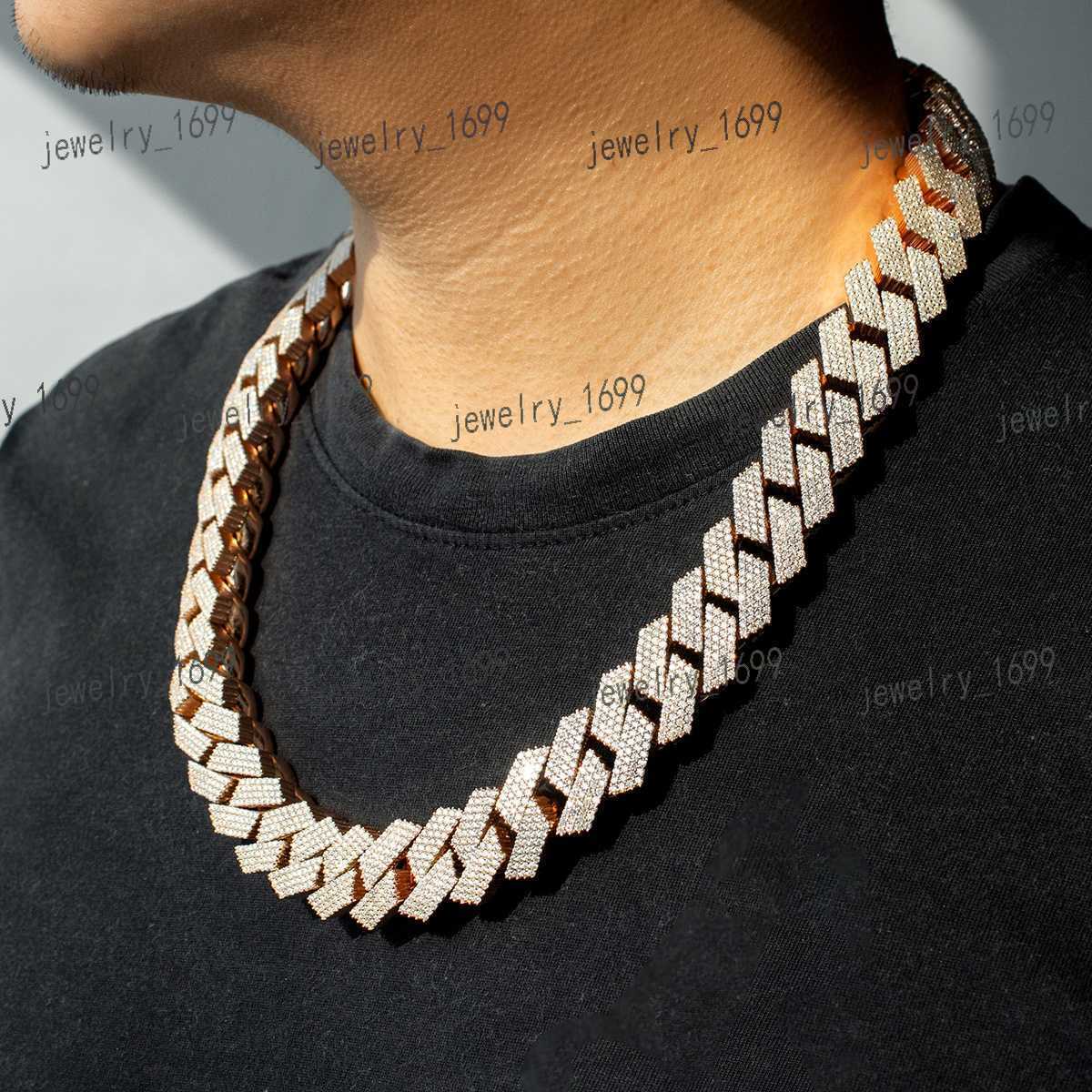 Necklace Thicker 20mm 3 Row Dia Sterg Sier Iced Out Prong Setting VVS Moissanite Cuban k Chain