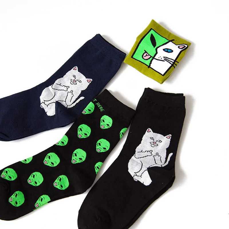 Fashionable unisex cartoon cat art fun alien planet comfortable autumn creative warm cotton Halloween party socks X250319