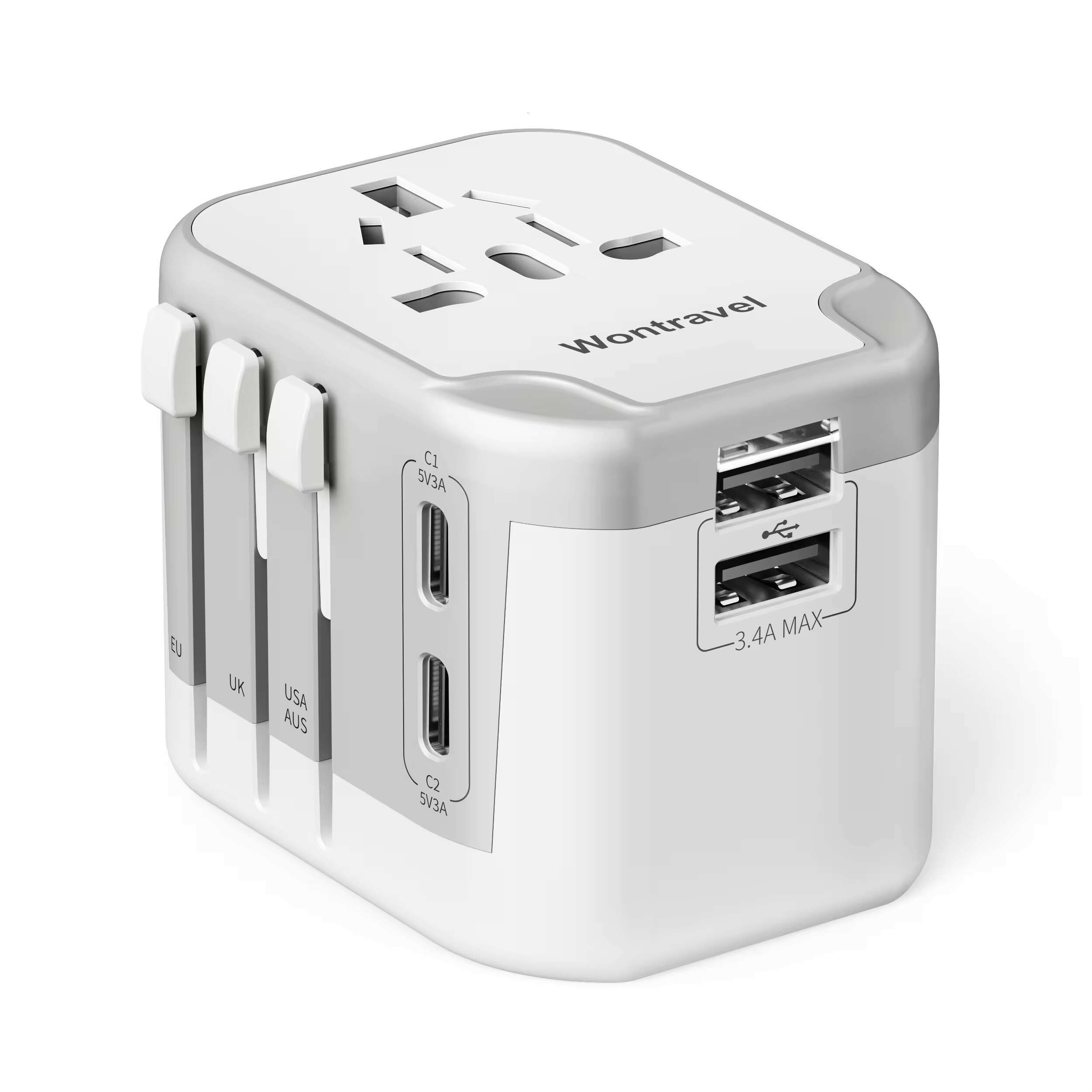 Wontravel Dual USB International Wall Ac Plug Multifunctional Travel AdaptorTravel Adapter All in One Charger
