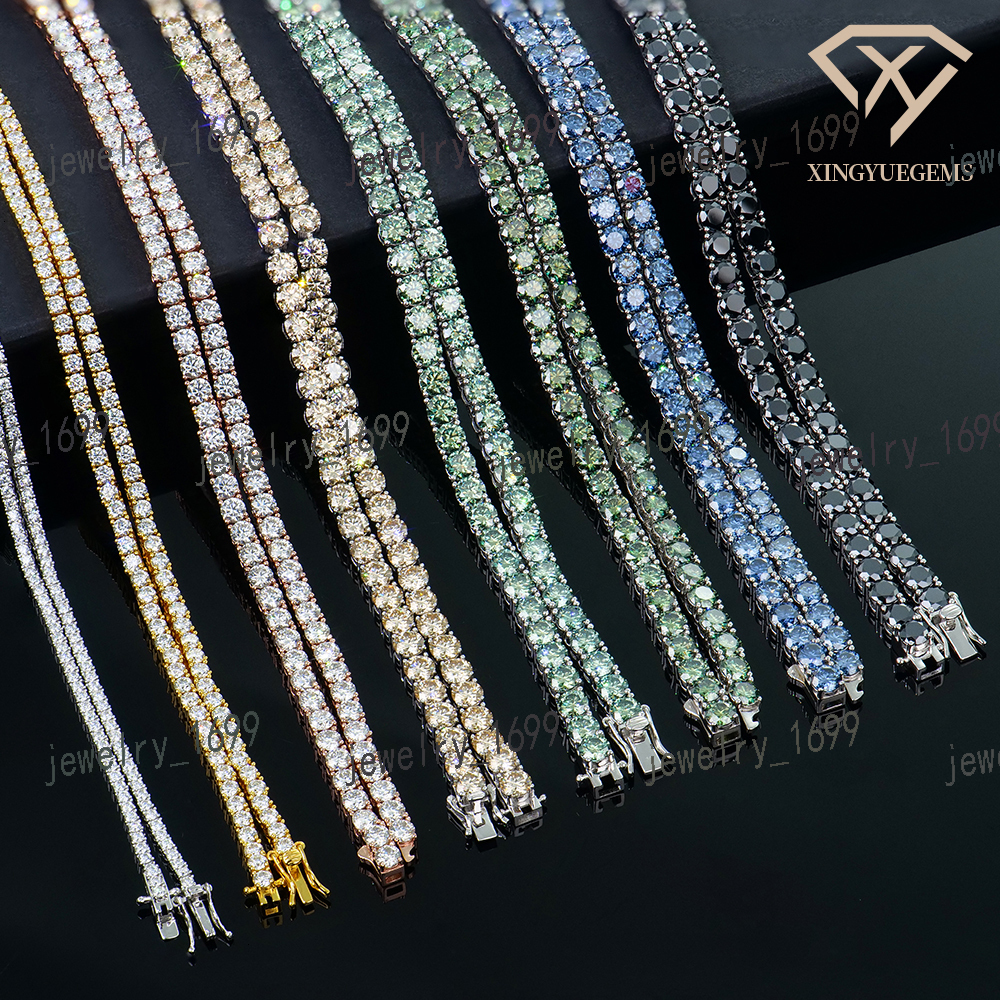 Custom Color Hip Hop S925 Silver 2-6mm Gra Vvs Lab Diamond Fine Necklace Moissanite Mossanite Jewelry Tennis Chain for Man Women