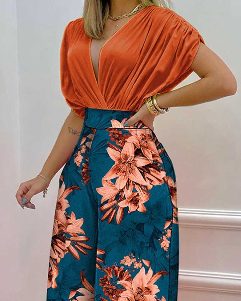 Women's Spring/Summer New Printed Bat Sleeve Top Wide Leg Pants Two Piece Set for Women 250315