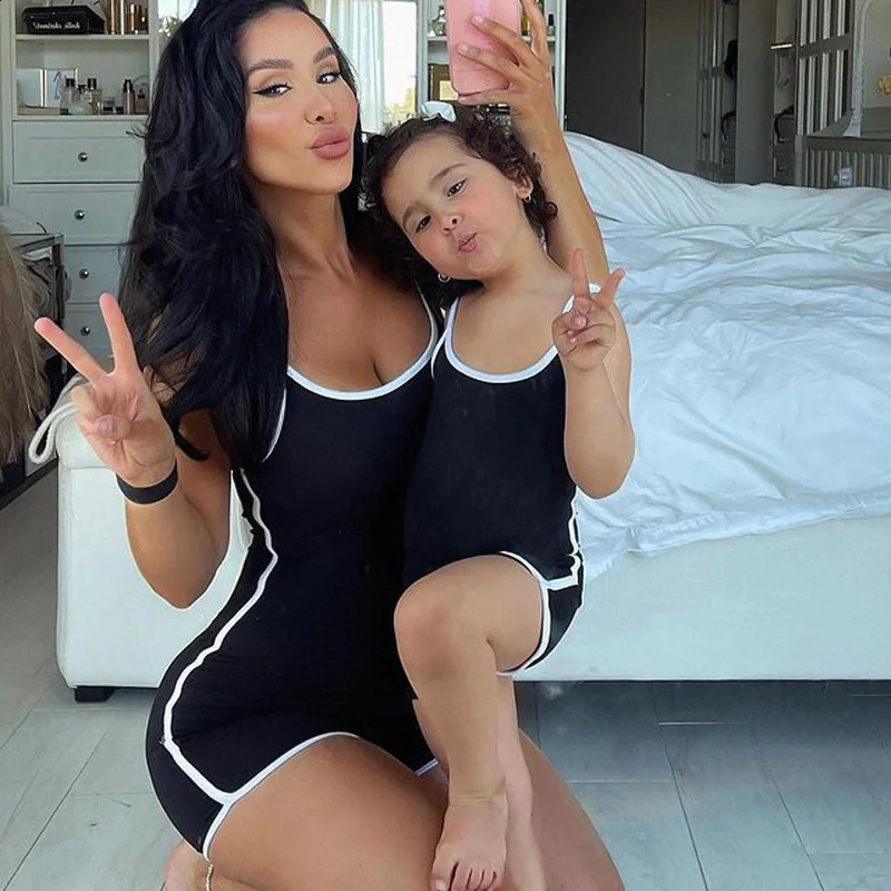 Mother And Daughter Yoga Overalls Women Girl Summer Clothes Family Look Matching Outfits Clothing Mom Me Sleeveless Jumpsuits 250319