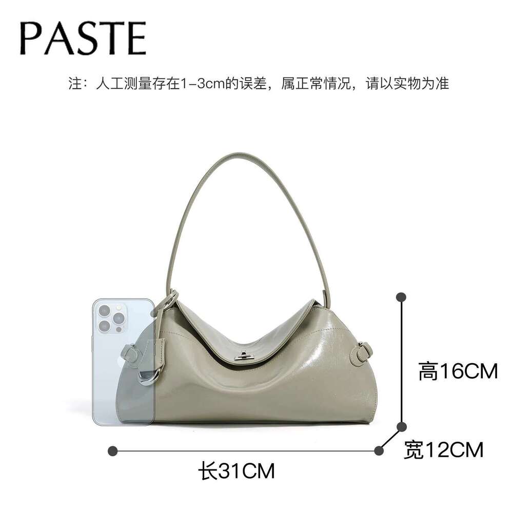 2025 New Leisure Matcha Beige Color Large Bowg Tote Oil Wax Glossy Cowhide Leather Women Handbag All-match Commuter Purse