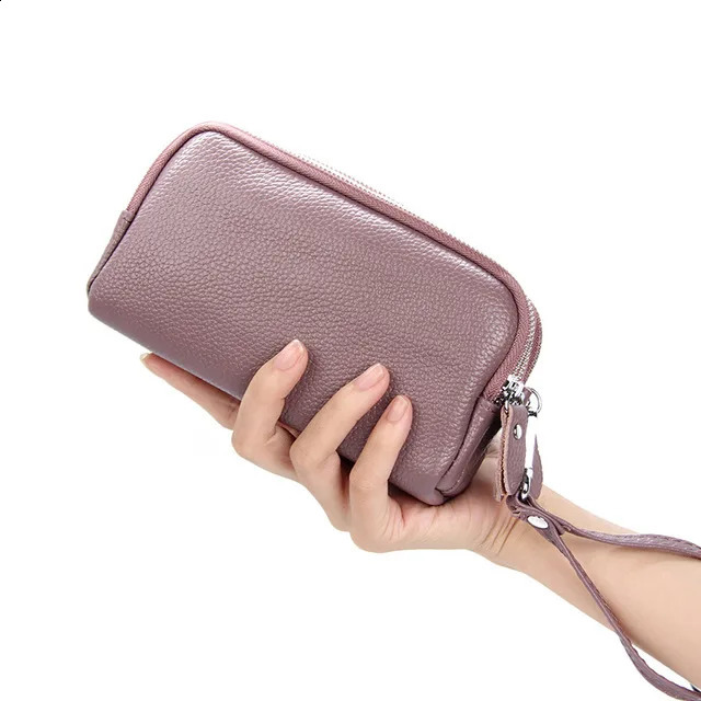 NIGEDU long womens wallet leather 3-layer zipper wrist bag large capacity womens clutch coin wallet phone bag black 250317