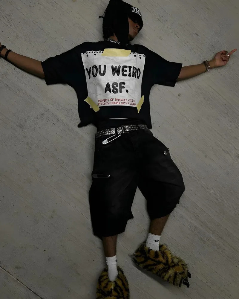 Y2k Rock Hip-hop Fashion T-shirt American Street Harajuku Retro Letter Printing Oversized Short-sleeved Tops Men Women Clothing 250319