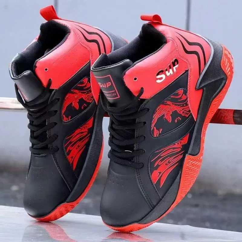 PU Leather Mens Shoes Outdoor Basketball Shoes High Top Lace-up Tennis Shoe Non Slip Running Shoes Soft Sole Breathable Sneakers Z250319