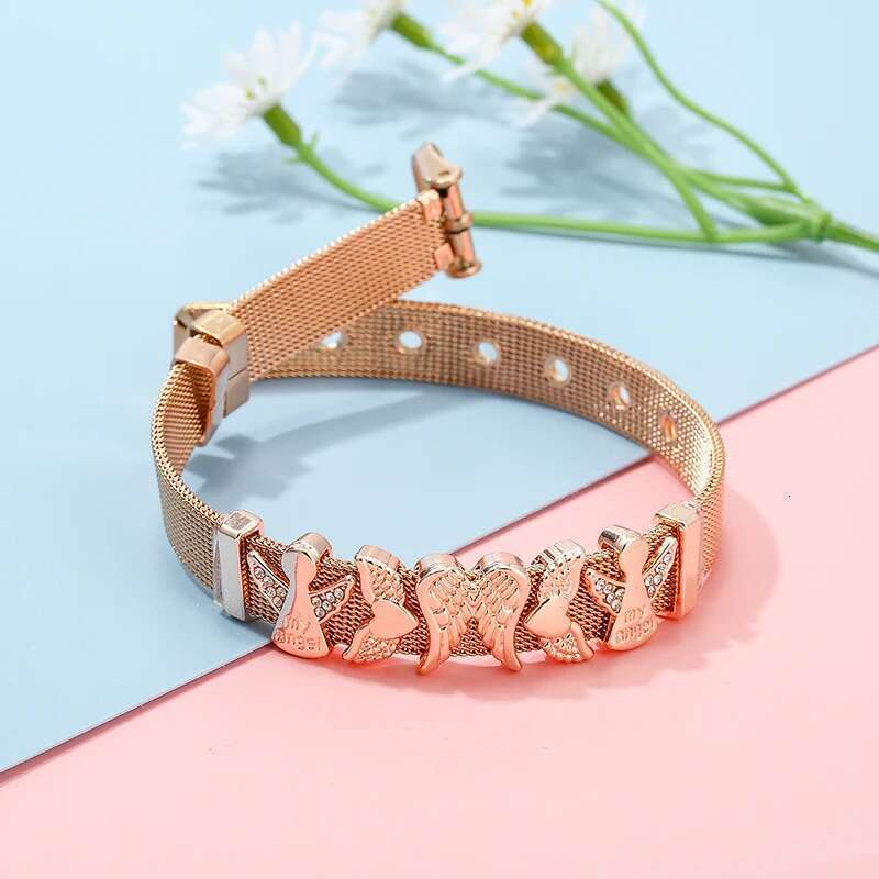 10mm Feather Fairy Beads Charm Bracelets DIY Stainless Steel Mesh Belt Bracelet Pulseras Mujer For Women Men Boy Jewelry Gift