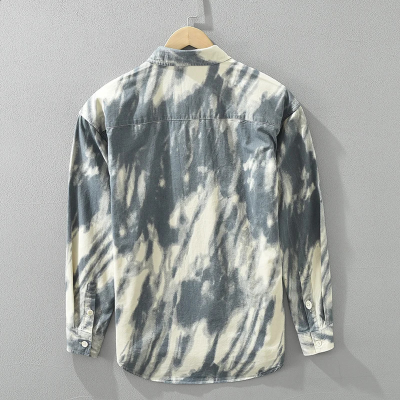 Fashion Tie-dye Print Shirt for Men Pure Cotton Long Sleeve Shirts Clothing Men Dress Shirt 250317