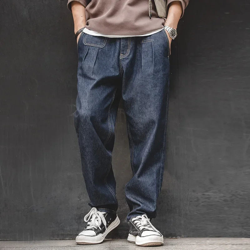 Maden Retro Denim Wash Baggy Mens Jeans Wide Leg Tapered Pants Fashion Casual Streetwear Jean Straight Elastic Men Trousers 250312