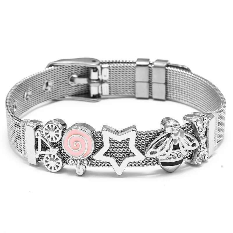 10mm Stainless Steel Mesh Bracelets Original Bicycle Star Beads Charm Keeper Bracelets Bangles For Women Men Boy Jewelry Gift