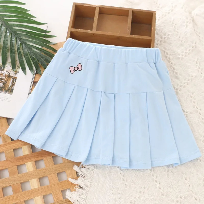 Girls Skirt 2025 Summer Cute Sweet Solid Outer Wear Casual Simple Pleated Kids Skirt Safety Pants n 4-10Y 250319