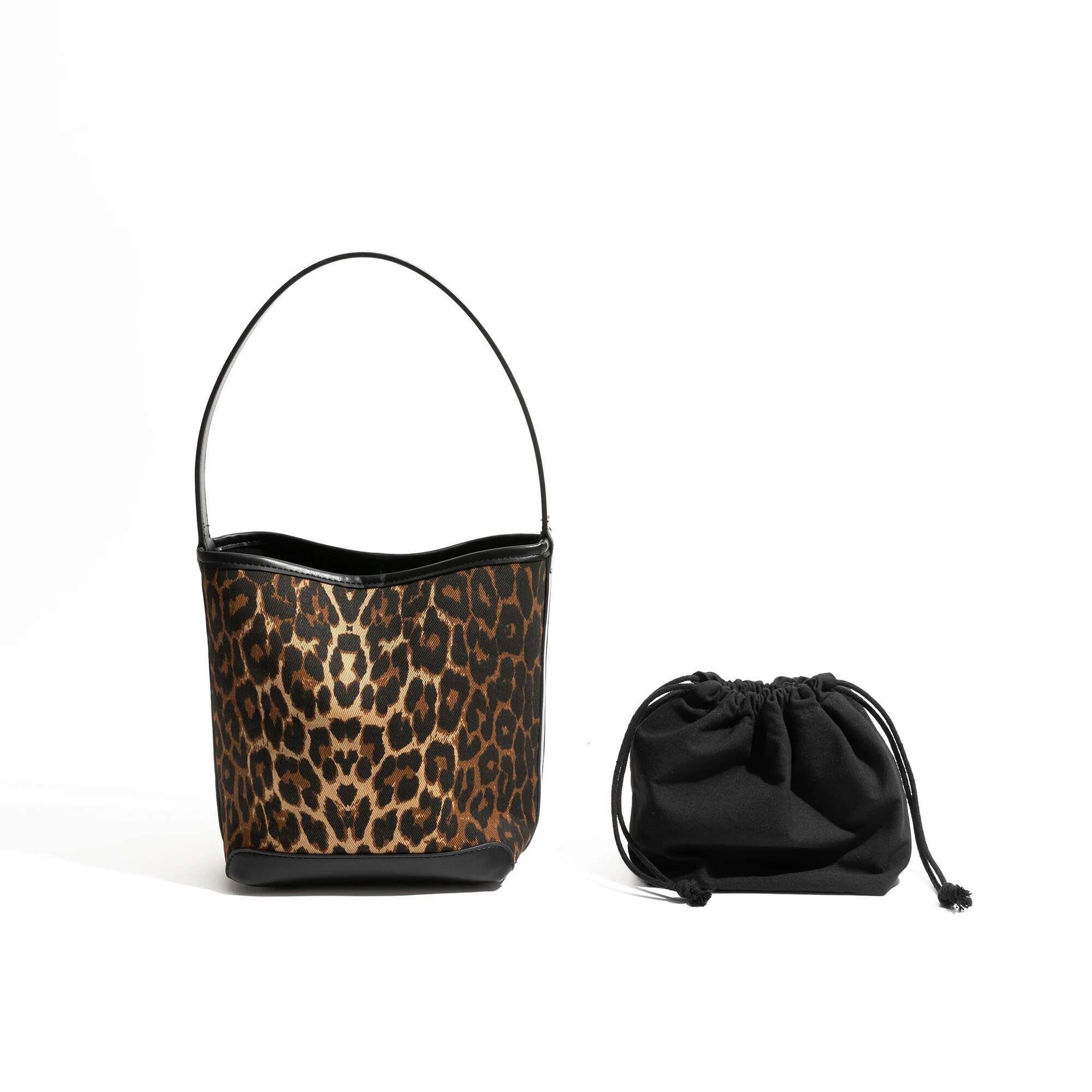 MABULA Leopard Vintage Woman's Bucket Purse Canvas PU Leather Fashion Phone Design 2Pcs Set Ladies Bag