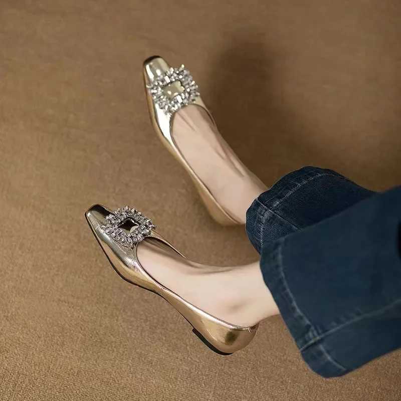 Womens Apartment Single Shoes Spring and Autumn Solid Pu Rhine Mary Jane Shoes Casual Womens Slippers Silver Gold MoccasinXJ250319