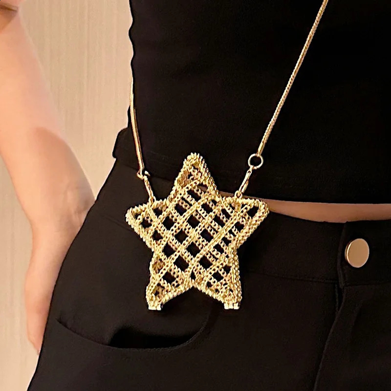 Metal Pentagram Mini Bag Hollowed Out Crossbody Bag Lipstick Chain Bag Womens Clothing Accessories Stars 250313