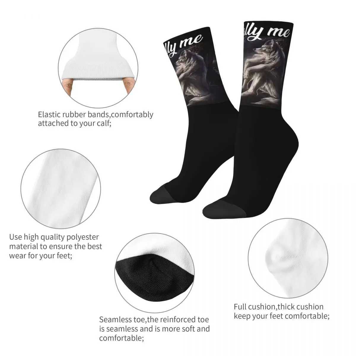 Literally Me Wolf Funny Meme Theme Crew Socks Accessories for Female Non-slip Print Socks X250319