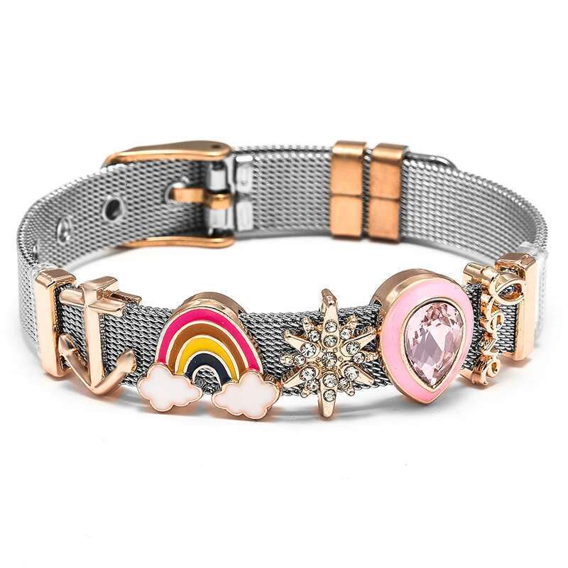 10mm Stainless Steel Mesh Bracelets Original Rainbow Love Beads Charm Keeper Bracelets Bangles For Women Fashion Jewelry Gift