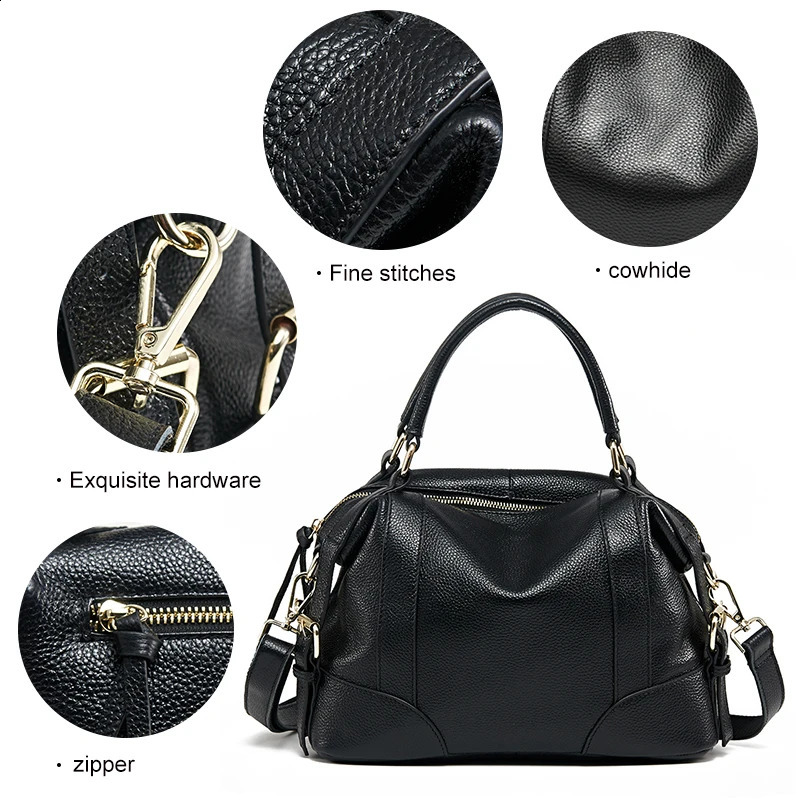 Leather womens bag handcarried with the first layer of cowhide Boston stylish versatile shoulder crossbody 250317