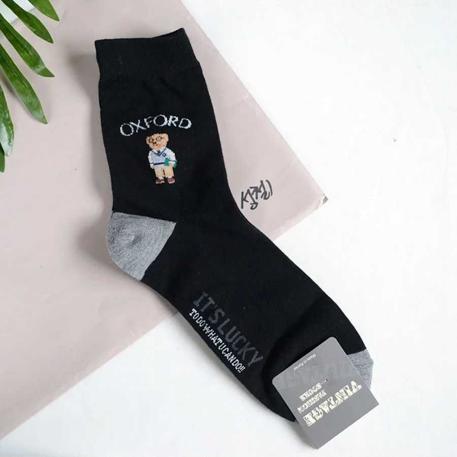 1 pair of cartoon gentleman bear mens socks cotton comfortable Harajuku sports boy skateboarding novel breathable Christmas gift X250319