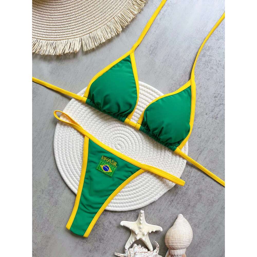 Brazilian Swimwear Women Sexy 2 Pieces Mini Bikini Set Triangle Liquor Back Nude String Beach Swimwear Summer 2025 New Style