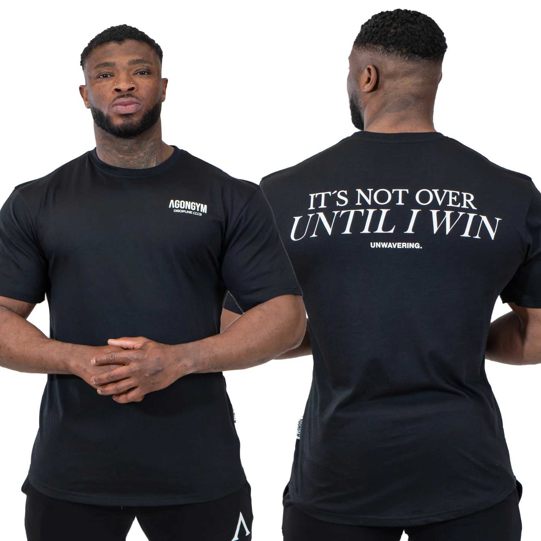 Gym fitness Agongym Health oversized loose T-shirt cotton mens muscle short sleeve gym mens running sports T-shirt short sleeveT250319