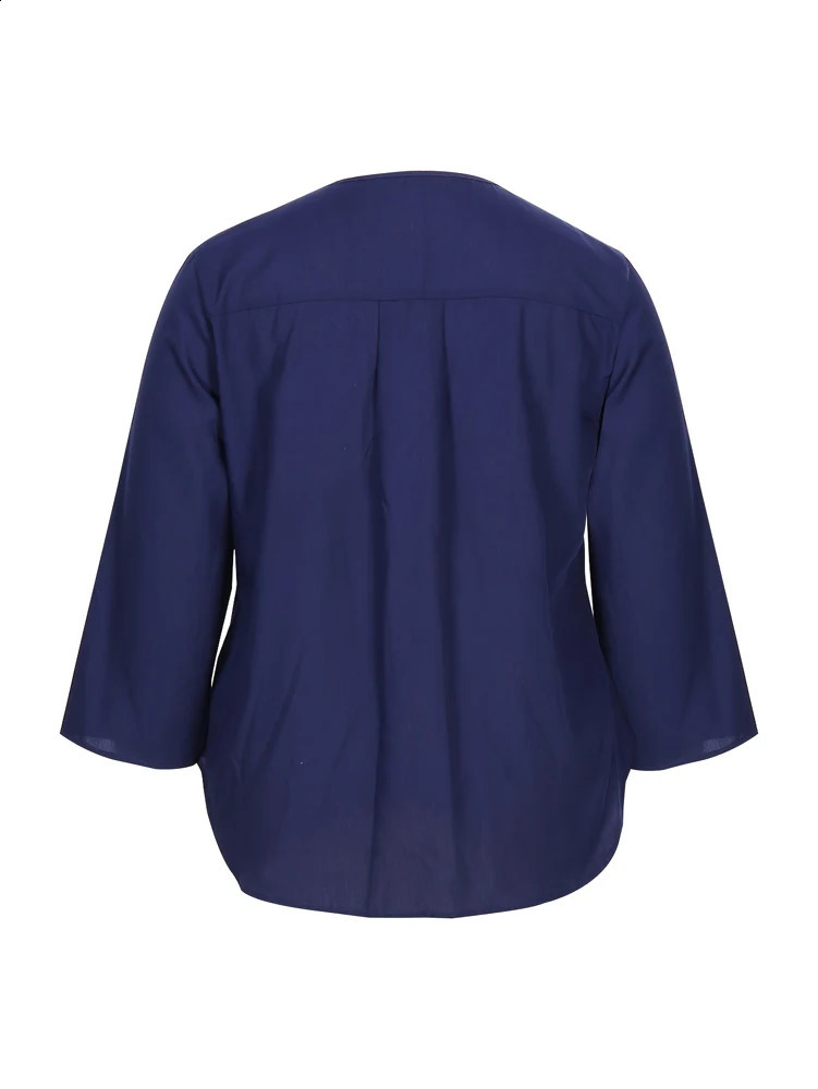 Plus size womens cotton button long sleeved pure casual loose Vneck shirt Tshirt top 250319