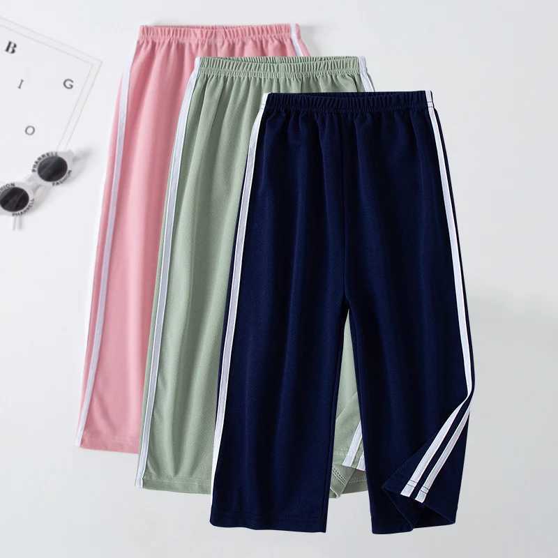 Summer childrens thin and wide leg pants boys and girls colorful casual sports straight pants comfortable pantsT250318