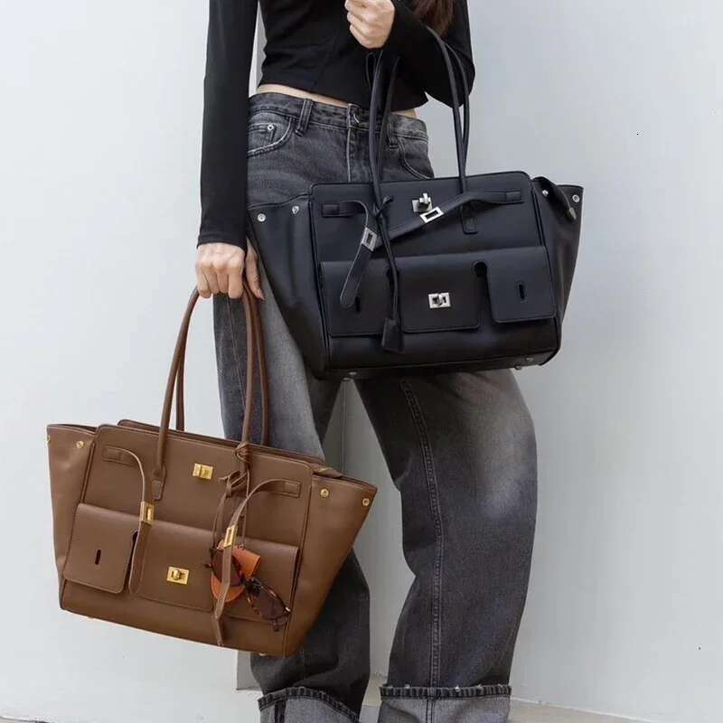 Genuine Leather Wing Tote Roomy Cluth Large Capacity Buckle Woman Designer Travel Lage Bag Shopper Handbag
