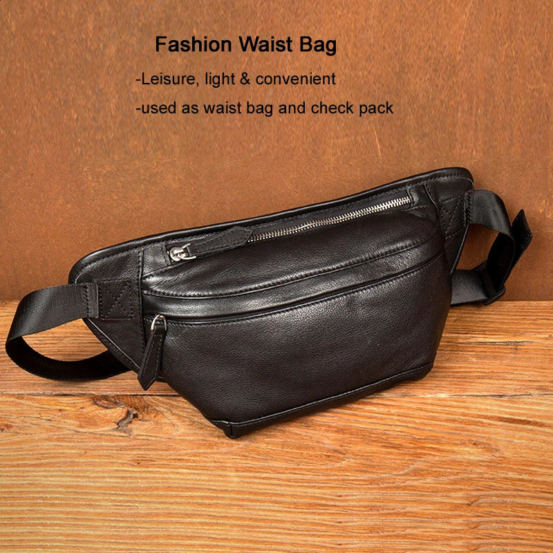 Fashion Mens Genuine Leather Waist Bag Chest Pack Leather Waist Pack Male Fanny bag Bum Money bag soft Belt bag Pouch 250317