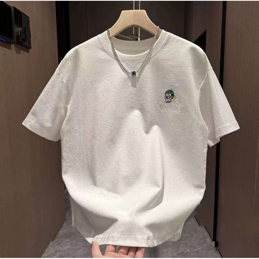 Summer trend three-dimensional foam painted embroidered men's short sleeved T-shirt with simple round neck, loose and versatile tailcoat half sle