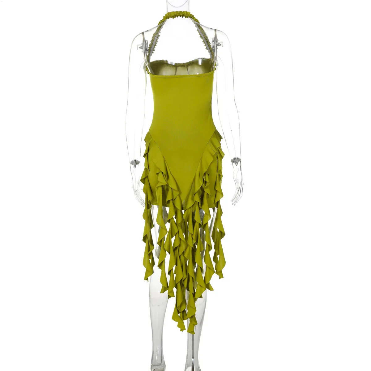 Irregular Tassels sexy Halter Party Club mini dress summer sleeveless backless Y2K tight beach Vestido 250319