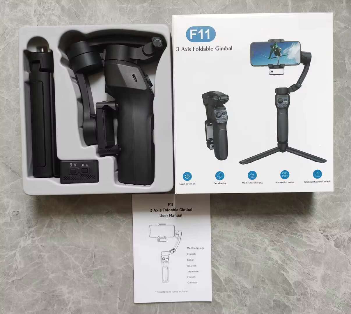 Factory Supply Smooth 3 Axis Gimbal Stabilizers 360 Ai Handheld Selfie Stick F11 for Mobile and Action Camera with Long Lifetime