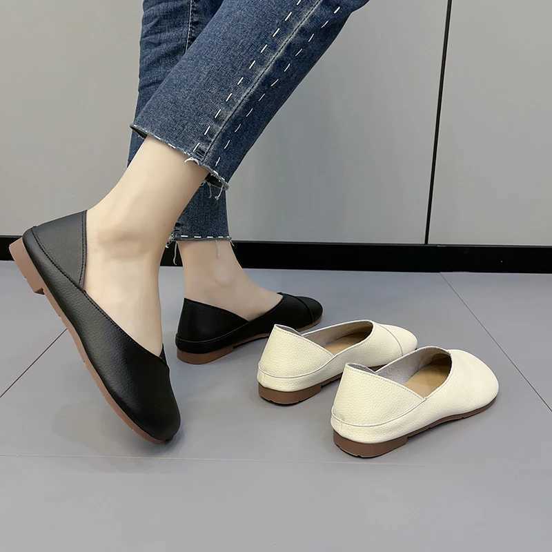 Womens Sliding Leather Coat Spring and Autumn Ballet Shoes Womens Casual Round Toes Cute Apartment Nurse Shoes Sports Shoes Plus Size 43XJ250319