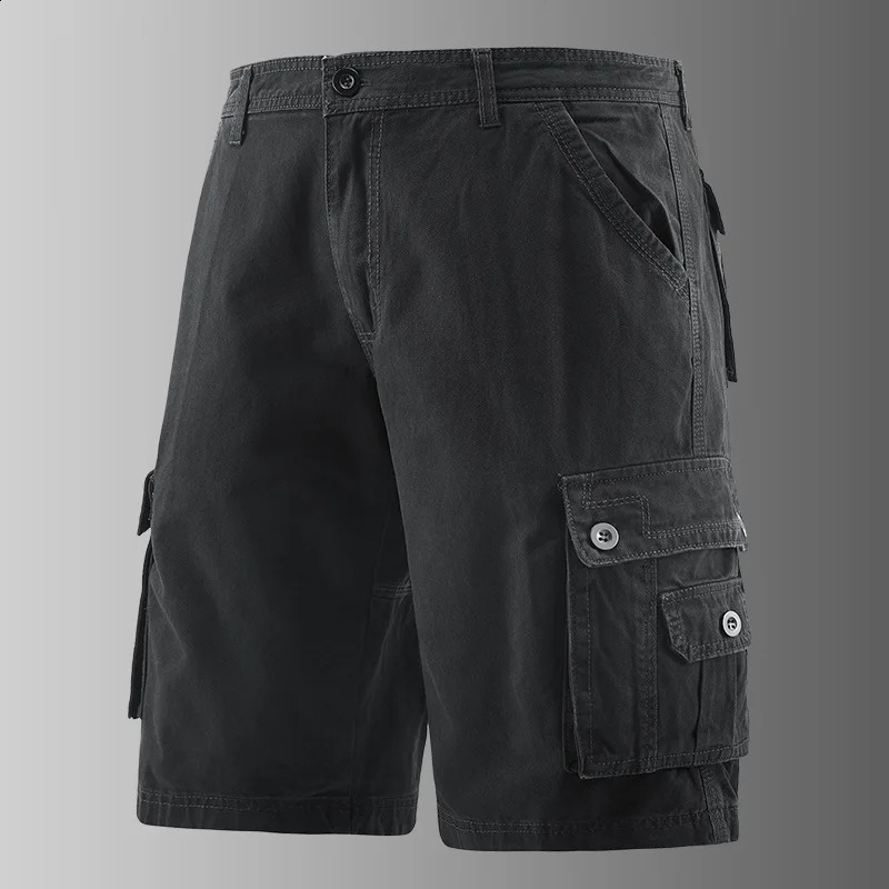 Mens summer Japanese workwear casual shorts with many pockets washed loose and comfortable 250317