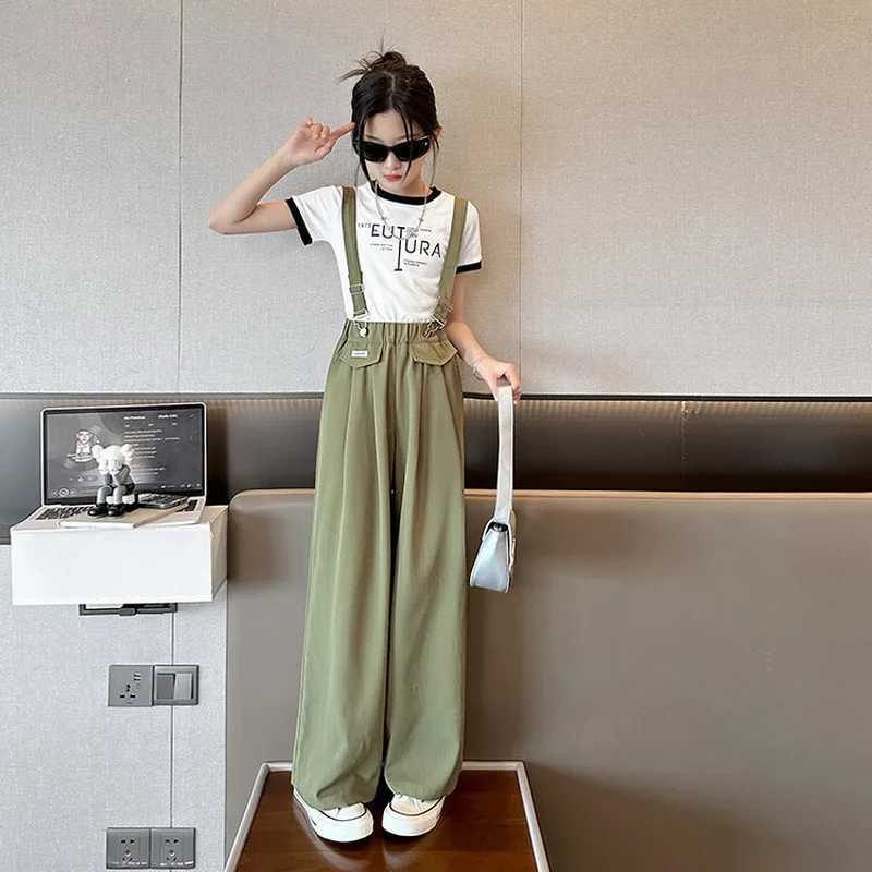 2025 Girls Summer Wide Leg Pants Casual Fashion Thin Loose Trouser for Kids Overalls 12 13 14 Years Youth and Childrens PantsT250318
