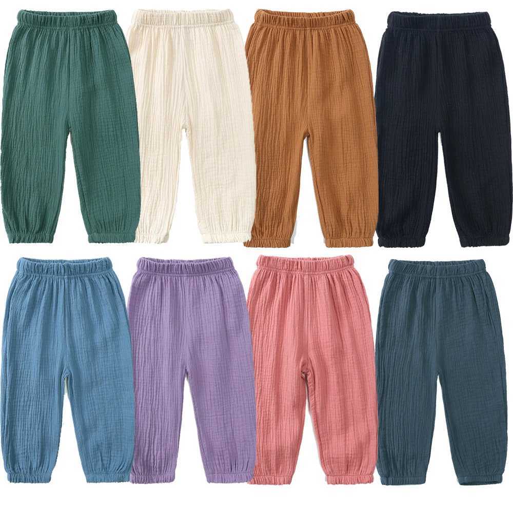 2025 Childrens Summer Cool Pants Pure Cotton Linen Elastic Clothing for Boys and Girls 12M-8T Korean Casual Trouser Youth PantsT250318