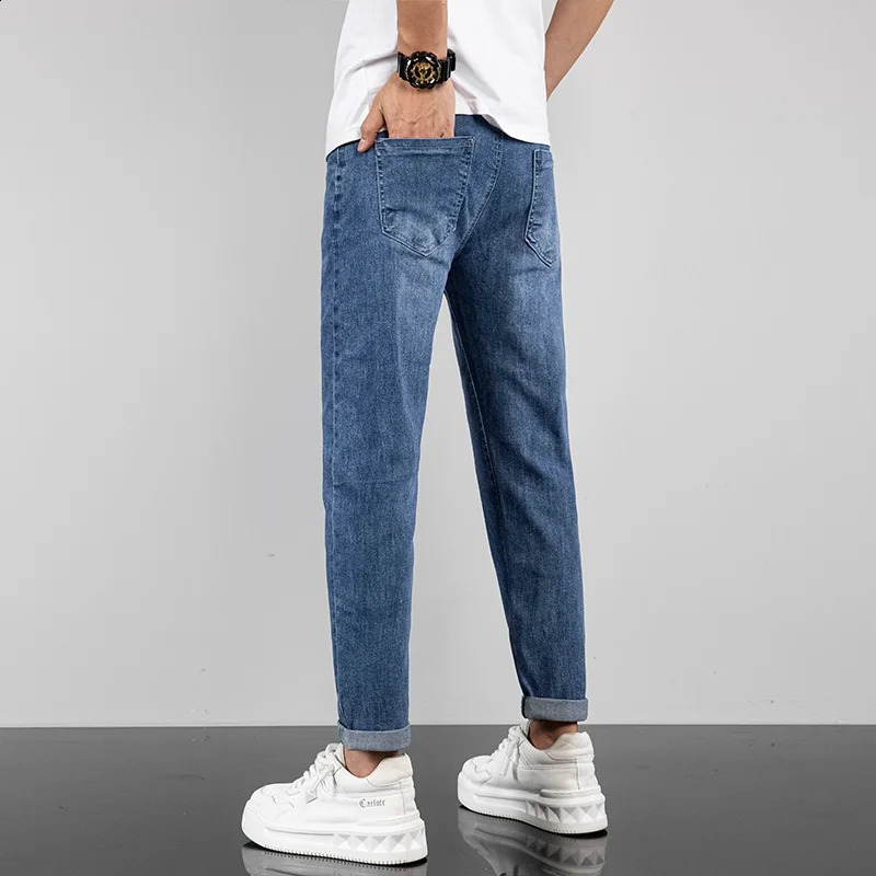 Cowboy Pants Tapered Jeans For Men Trousers Motorcycle Ripped 2024 Trend Spring Summer Korean Fashion Trouser Hem Pint 250312
