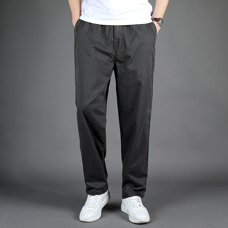 spring and summer mens casual pants loose large size straight elastic waist cotton solid color simple work 250311